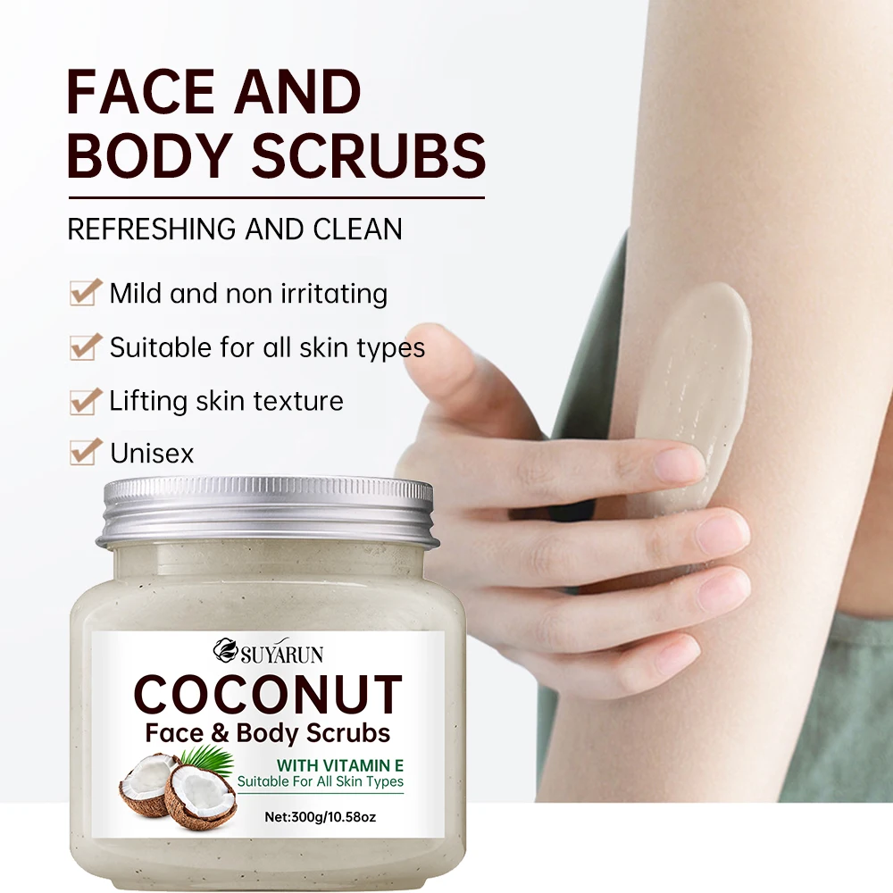 SUYARUN Organic Coconut Sugar Body Scrub Exfoliating & Moisturizing - Natural Spa Care for Soft Skin - 300g.