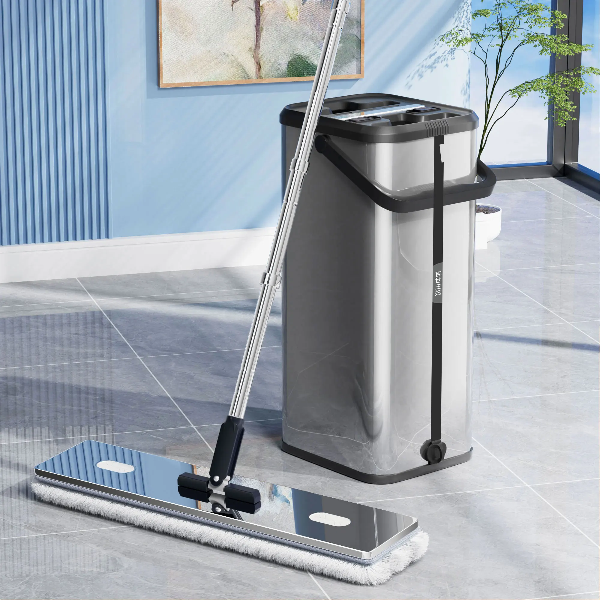 

High Quality Hand Free Floor Mops Clean Magic Flat Mop Increase Stainless Steel Flat Mop Set
