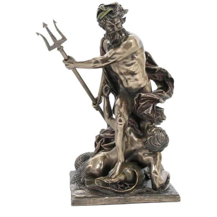 Vintage Greek Mythology Character Poseidon Statue Resin Sea God Neptune Figurine Trident Sculpture Home Office Decor Ornament