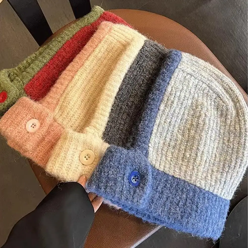 

Retro Balaclava Hat Japanese Korean Style Women Scarf Winter Hat One-Piece Neck Collar Beanies Cap Cold Proof Warm Knit Cap 2024