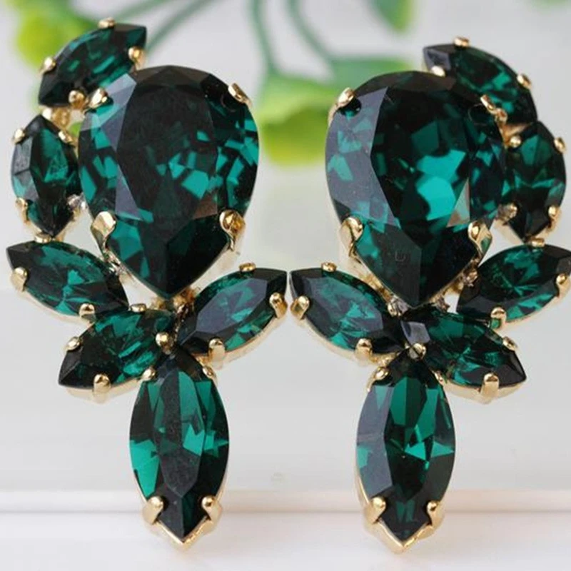 Green Water Drop Cubic Zirconia Stone Earrings Women\'s High Quality Luxury Wedding To Attend The Banquet Trend Jewelry Wholesale