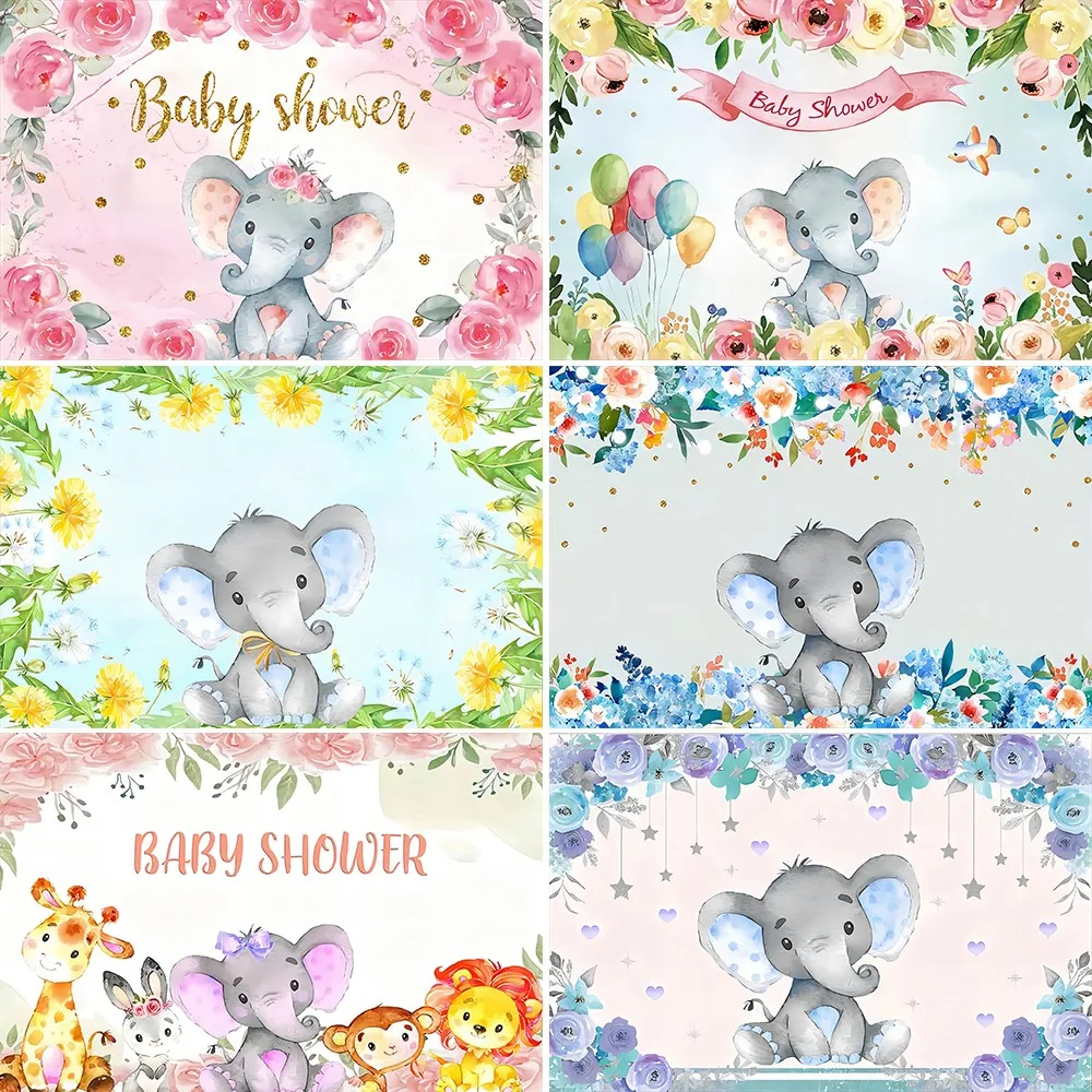 

Bonvvie Newborn Elephant Birthday Party Elephant Baby Shower Banner Backgrounds Indoor Photographic Photocall Studio Backdrop