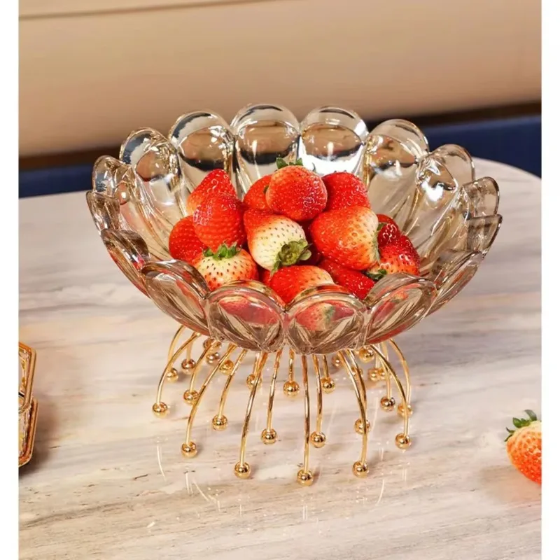 

European Light Luxury Fruit Plate Creative Living Room Tea Table Snacks Dried Fruit High Foot Glass Plate