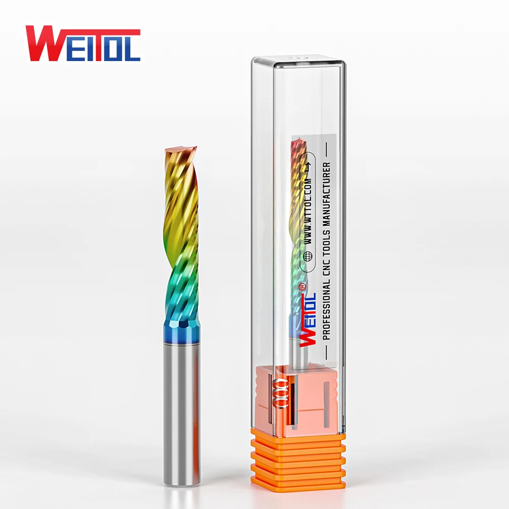 WeiTol-Outils de coupe CNC pour bois, revêtement DLC, une flûte, embouts en spirale, bois vendu, acrylique, NW, PVC, 1PC