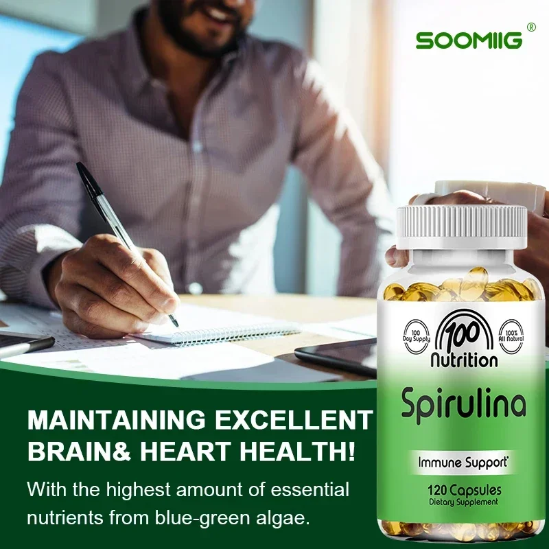 Spirulina-Orgânica Superfood Algas Softgels, Suporta Freqüência Cardíaca e Saúde do Sistema Imunológico, Poderoso Antioxidante Antioxidante