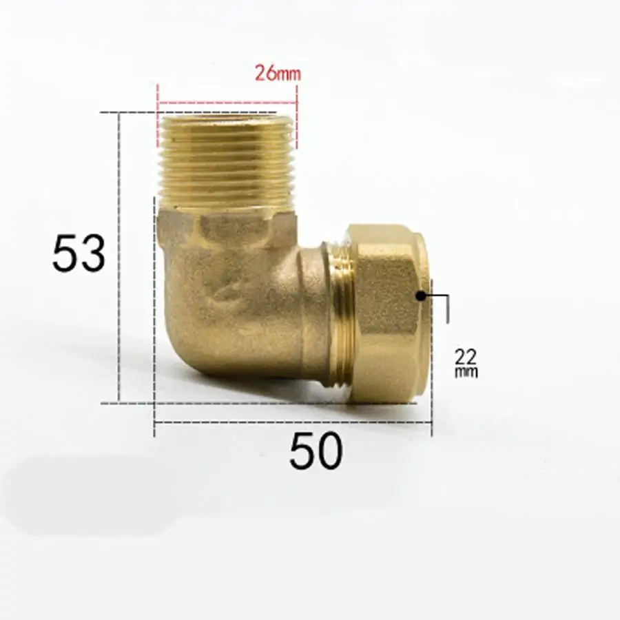 

Fit Copper Tube OD 22mm x 3/4" BSPP Male Brass Compression Union Elbow 90 Degree Fitting Connector Water Gas Oil