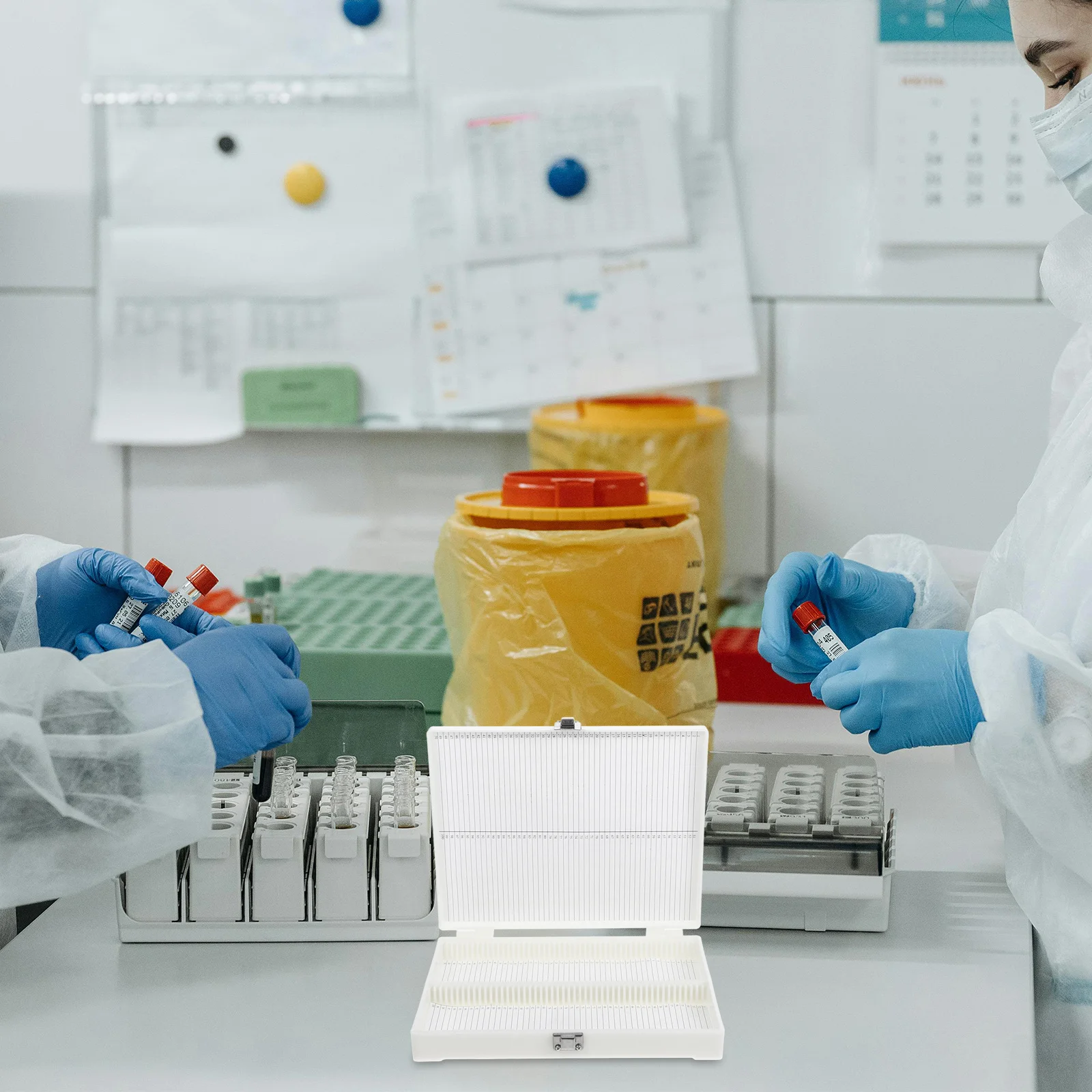 

100-Slot Specimen Box Microscope Storage Organizer Stainless Steel Lock Laboratory Slide Container Reusable For