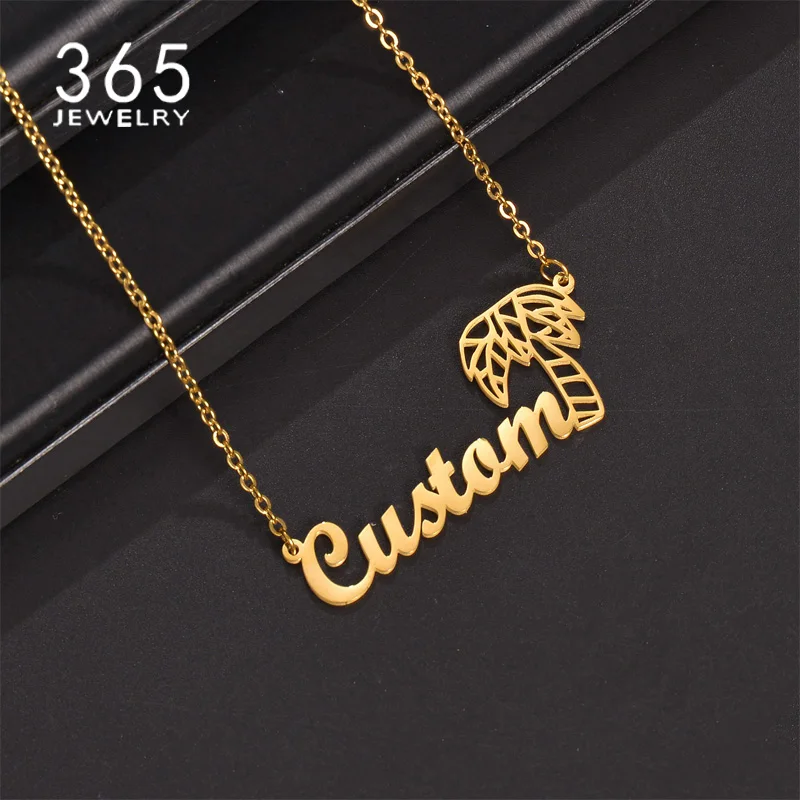 Customized Nameplate Pendant Coconut Tree Personalized Stainless Steel Necklaces For Women Man Customized Trendy Jewelry Gift