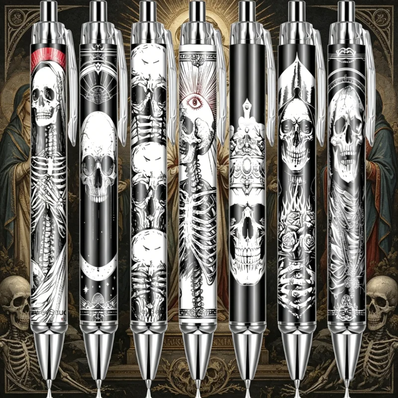 8 Stück Church Skeleton Madonna Kugelschreiber, ausziehbar, schwarze Tinte, geeignet für Büro- und Lernbedarf, Weihnachtsgeschenke