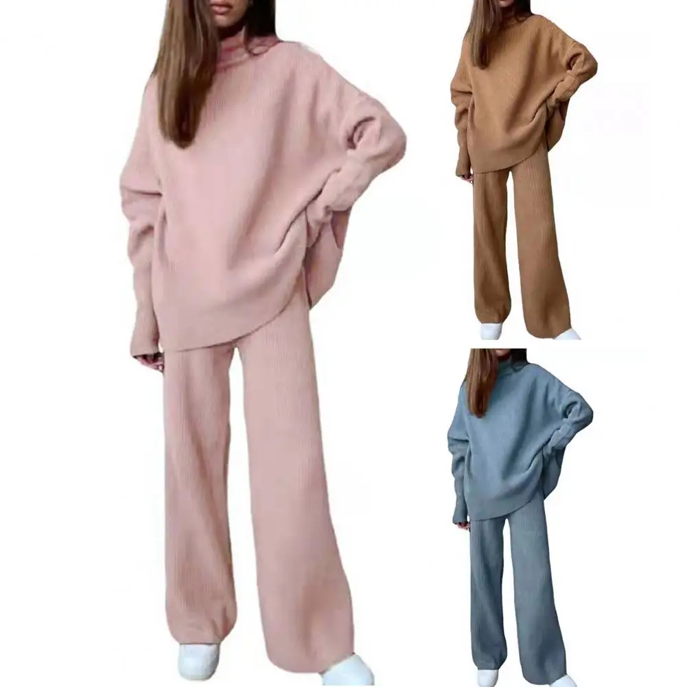 Autumn Tracksuit Women Sweatshirt Pants Set Casual Knitting Long Sleeve Pullover Loose Wide Leg Pants Set ensemble jogging femme