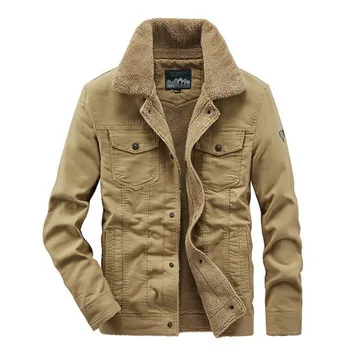 Large size men's foreign trade jacket, middle-aged men's plush and thick collar jacket, multi-pocket business jacket