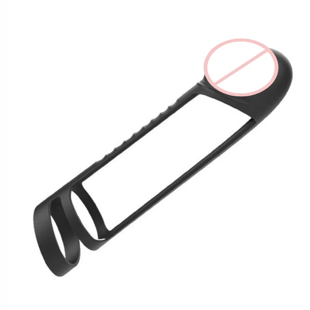 S301 Double Layer Male Chastity Ring Soft Silicone Head Cover Elastic Dual Ring Comfortable Reusable Intimate Accessory for Men