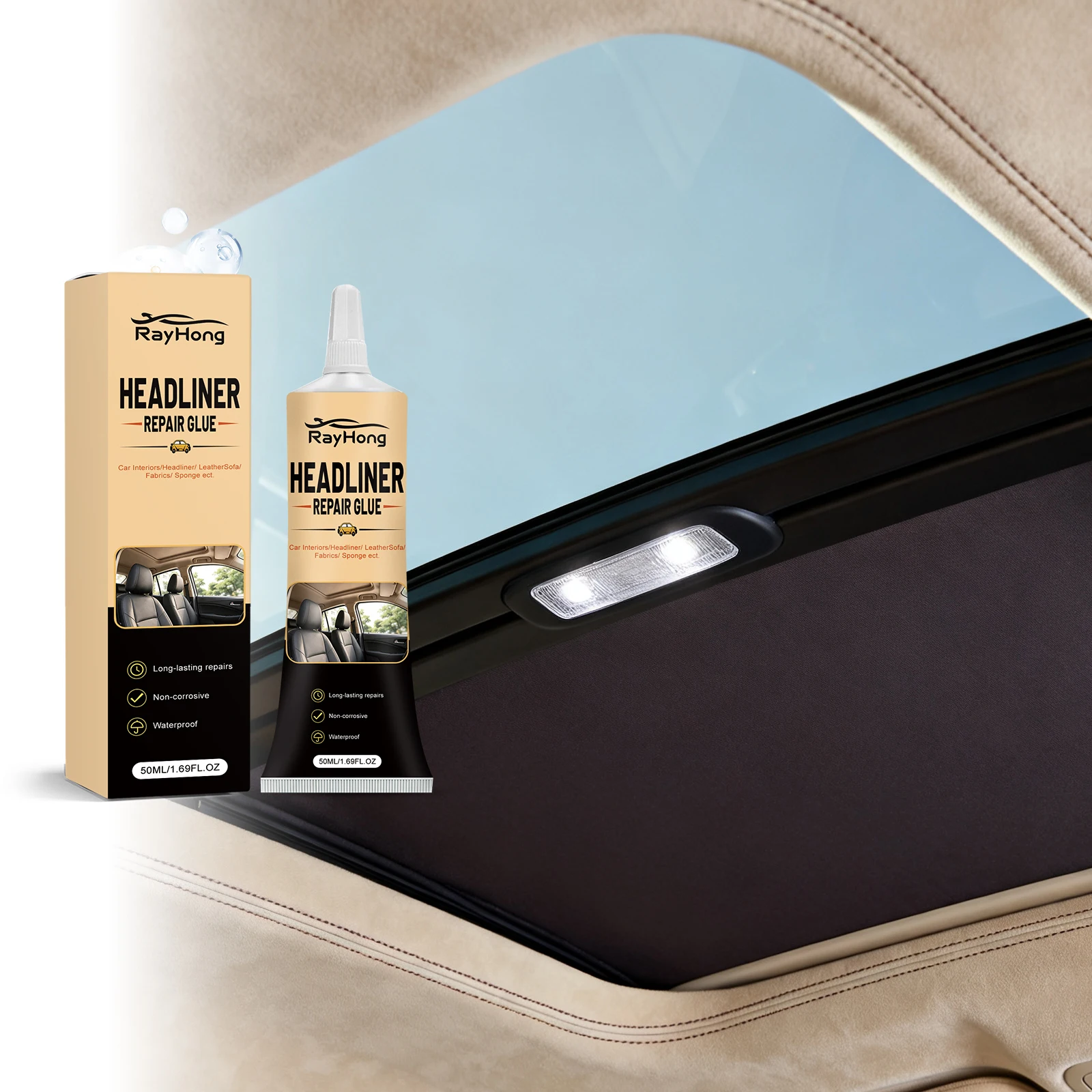Rayhong Car Headliner Repair Glue, Flexible Adhesive for Auto Roof Lining, Car Interior Fabric & Leather Renovation
