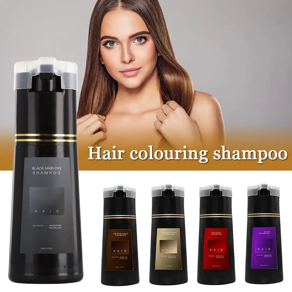 200ML Hair Coloring Shampoo Dye Shampoo For Covering Gray White Shampoo Black Brown Purple Hair Colouring Shampoo Hair Care P7E8