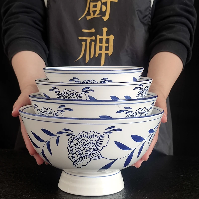 Ceramic Ramen Japanese Restaurant Commercial Retro Chinese Restaurant Large Bowl Dinnerware Porcelain