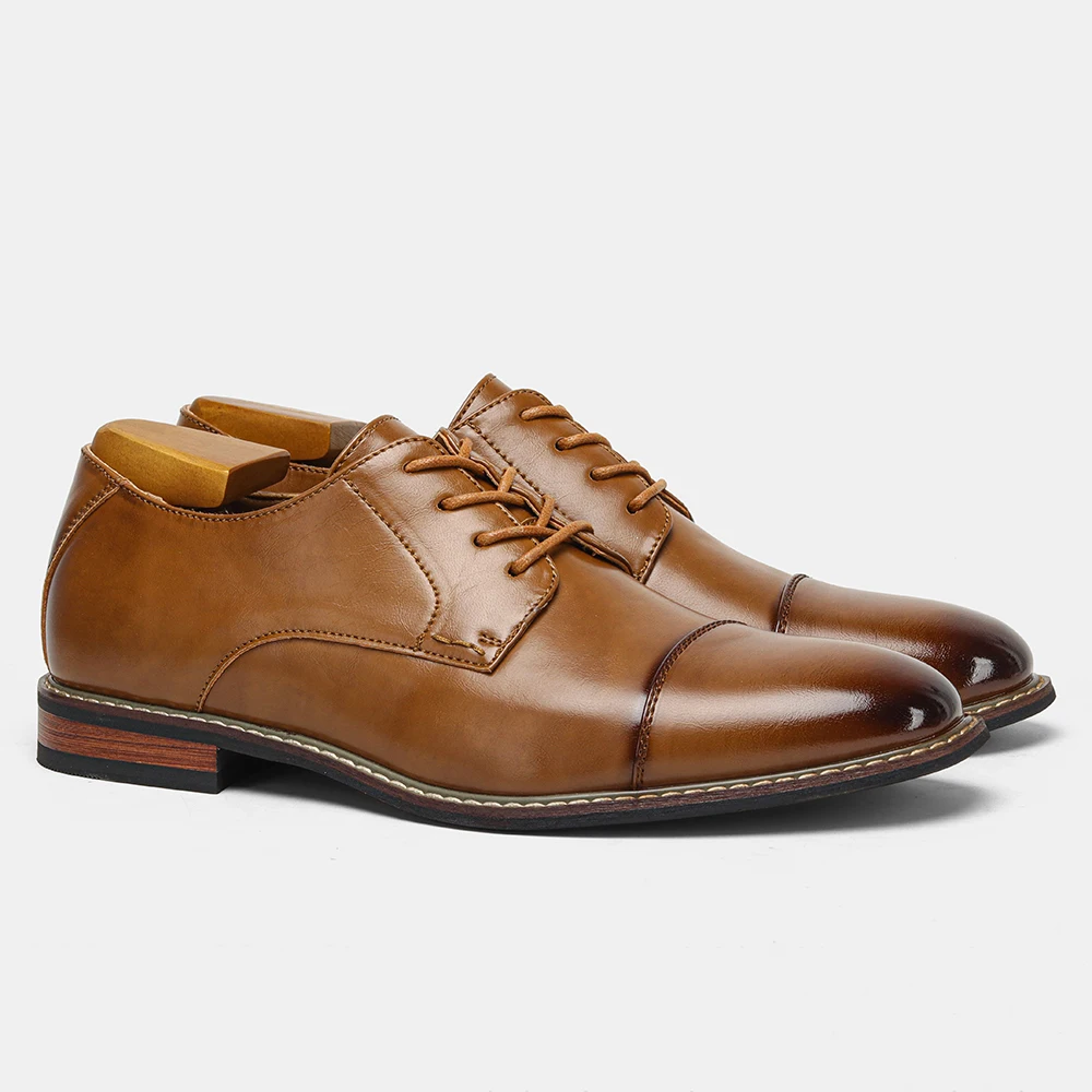 Men's Dress Shoes Tan Finish Shoes For Man Business Office Style Man Shoes Darker Heel Counter Decorative Welt Line