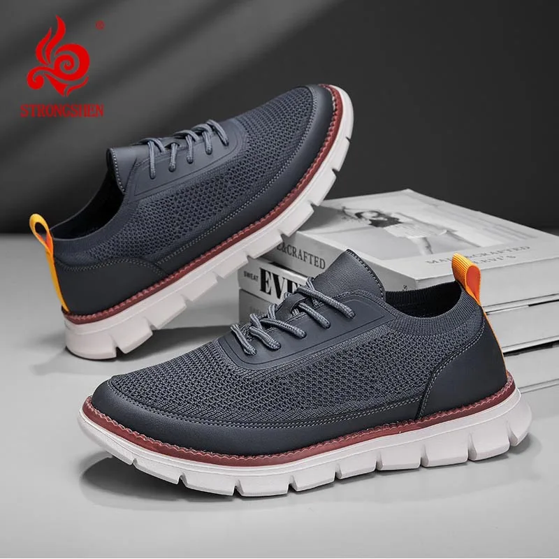 

STRONGSHEN Fashion Men Casual Shoes Summer Breathable Lace-up Lightweight Comfortable Man Sneakers Outdoor Walking Shoes Zapatos