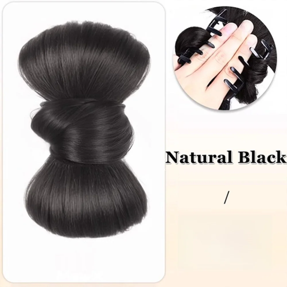 

Elegant Synthetic Hair Bun Claw Clip Natural Bowknot Bun Head Wig Brown Black Fluffy Hairpiece Hair Accessories
