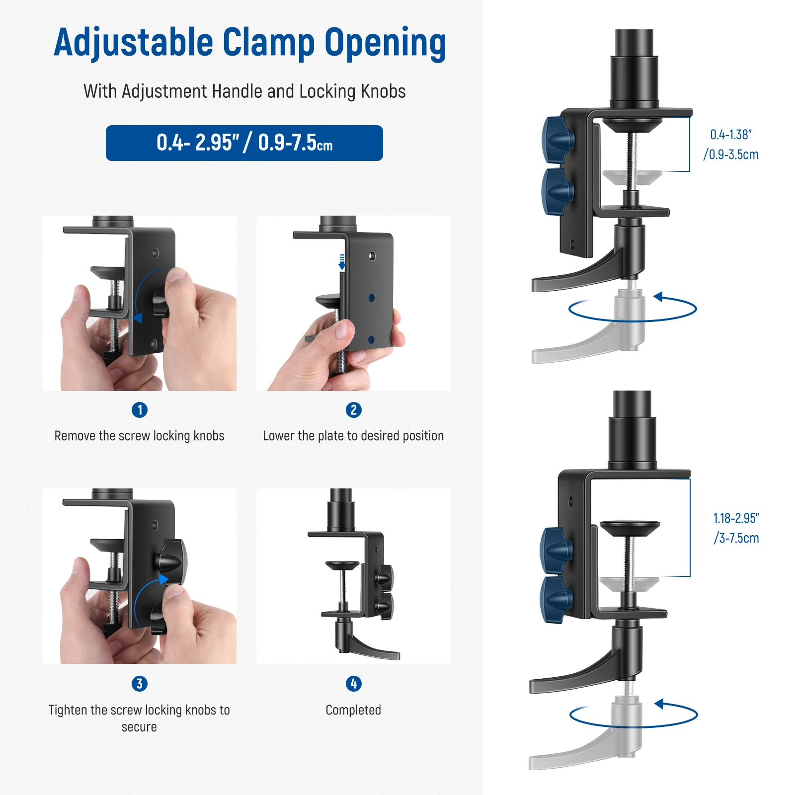 แท่นยึดโต๊ะ neewer C CLAMP ที่เสียบบเงินที่ตั้งฐานตั้งโต๊ะ2แพ็คพร้อมอะแดปเตอร์1/4 "หัวบอล13.8"-23.6 "ขาตั้งหลอดไฟปรับได้