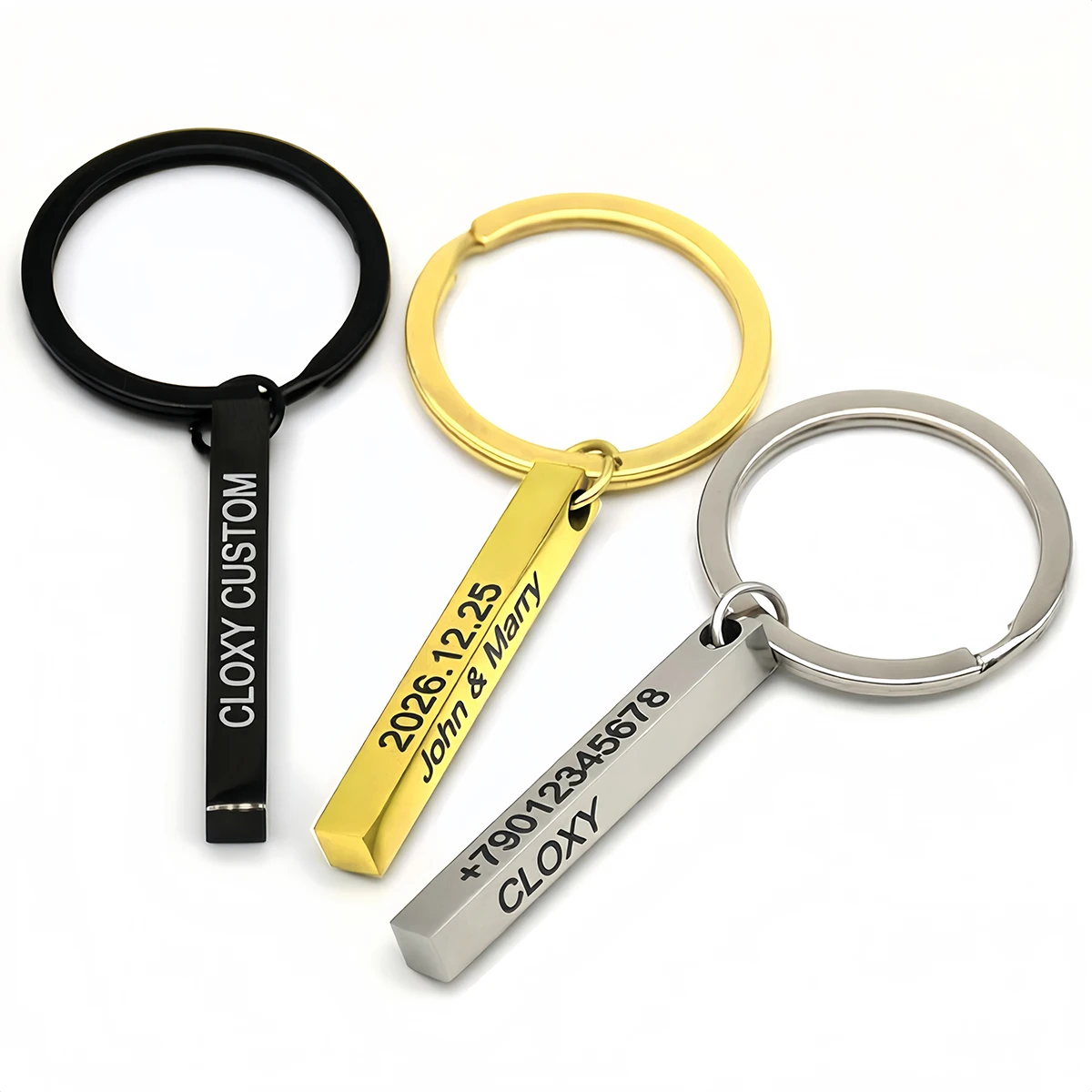 Personalisierter 3D-Bar-Schlüsselanhänger mit Gravur von Text, Namen, Datum, Logo, individuell anpassbare Schlüsselanhänger aus Edelstahl, Schlüsselanhänger, Halter, bestes Geschenk