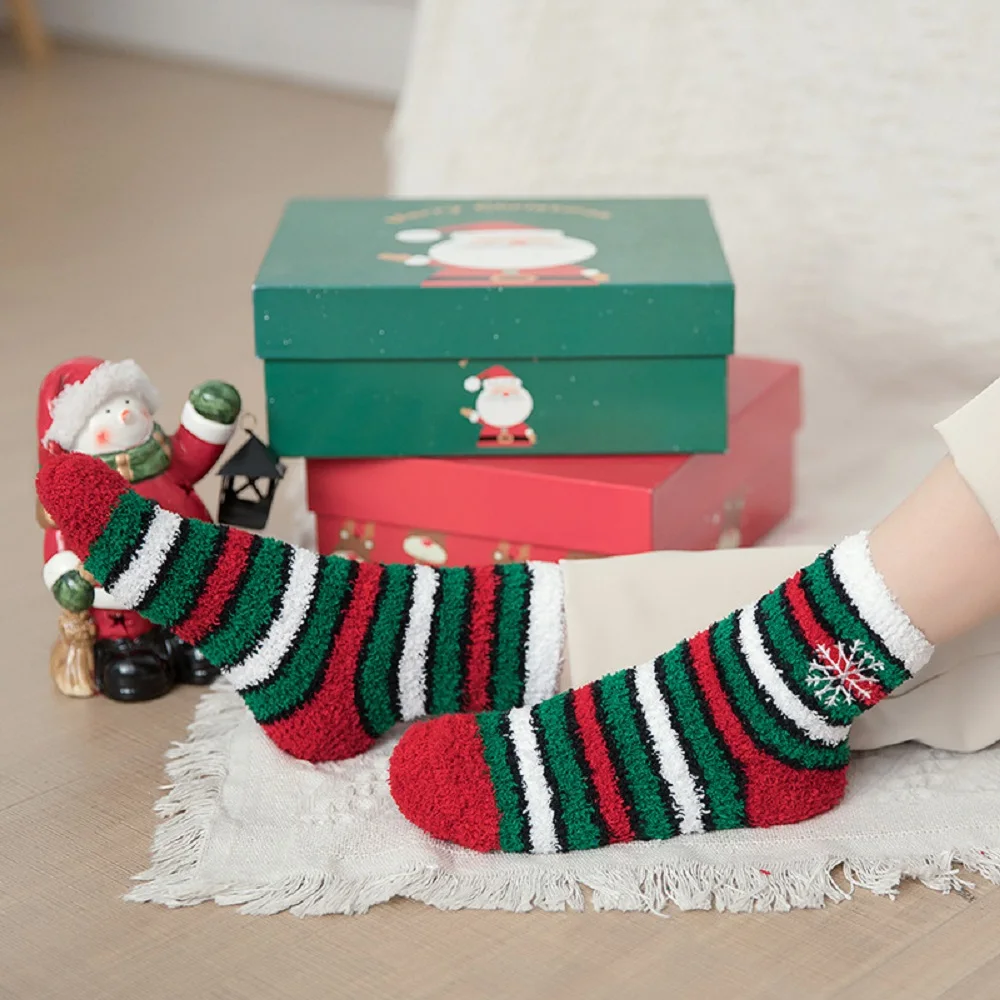 

Soft Thick Indoor Floor Santa Claus Girls Striped Women Fluffy Socks Christmas Velvet Socks Hosiery Coral Fleece Socks