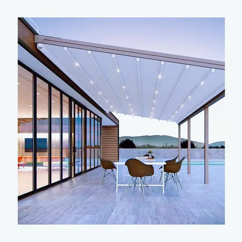 Waterproof Bioclimatic Pergola with 6x6 Aluminum Slats 4-Way Retractable Arched Roof Powder-Coated Frame for Outdoor Use