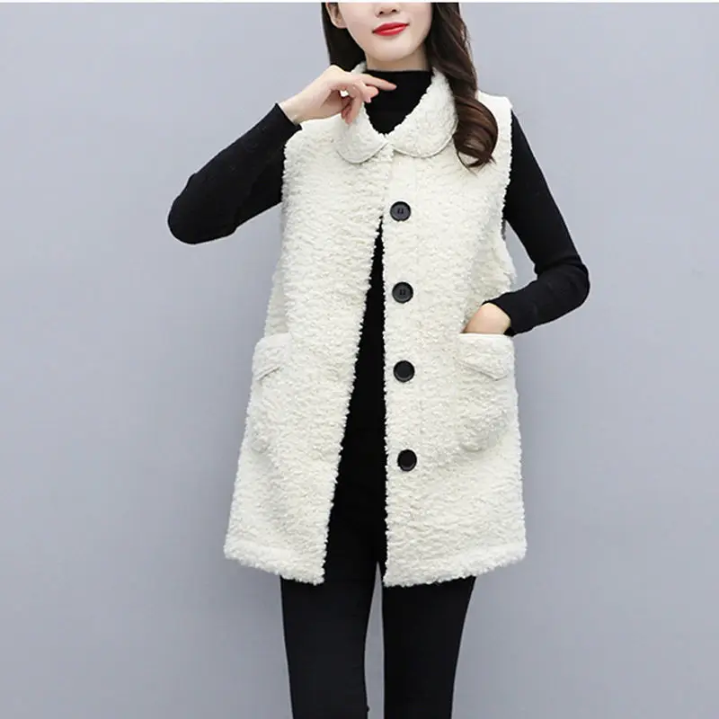 Lamb Fleece Jacket for Women Loose Medium Long Autumn Winter New Worn Outside Korean Version One-piece Fashion Vest Jackets