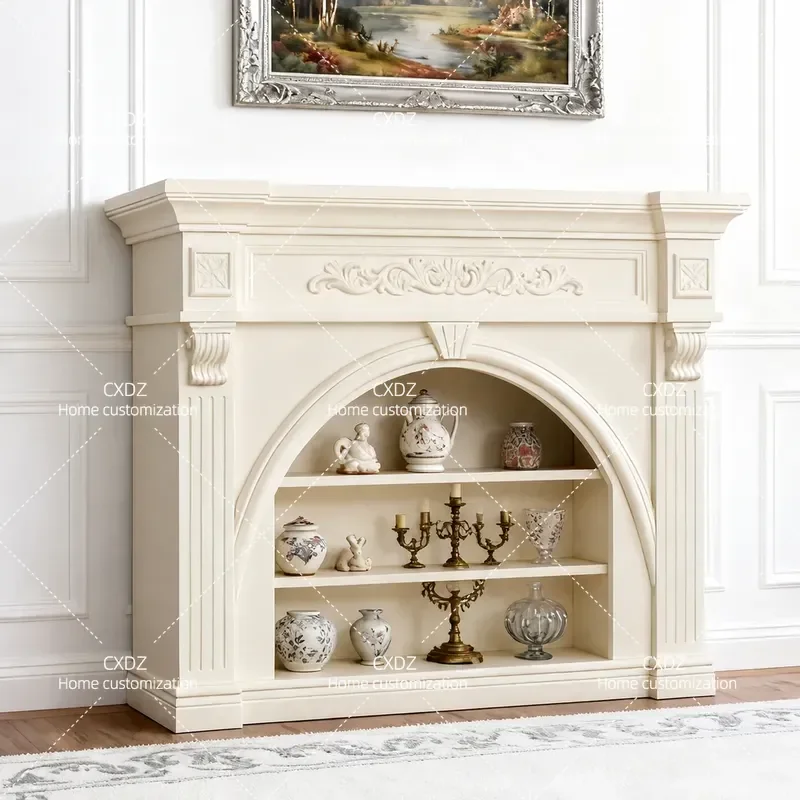 Pure Solid Wood Fireplace Cabinet for Living Room European Style Decorative Wall Unit Corridor Entrance Storage Locker