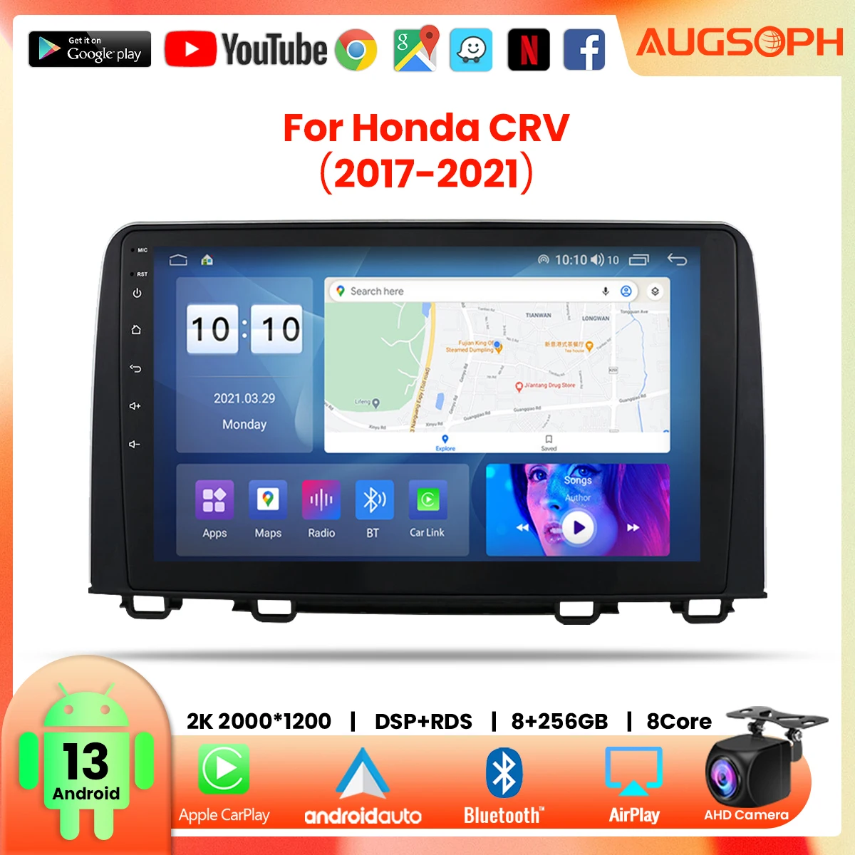 

Автомобильный радиоприемник Android 13 для Honda CRV 2017-2021, 10-дюймовый 2K мультимедийный плеер с 4G Carplay и 2Din GPS-навигацией.