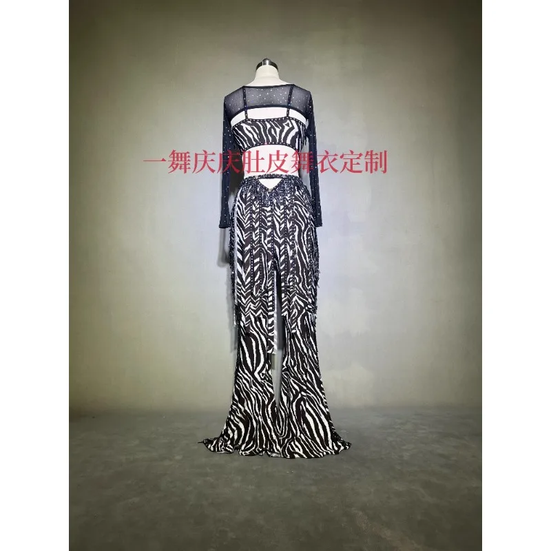 맞춤형 벨리 댄스 의상 공연 복장 얼룩말 패턴 세트 퓨전 바람 격려 연습 드레스 밸리 댄스 슈트
