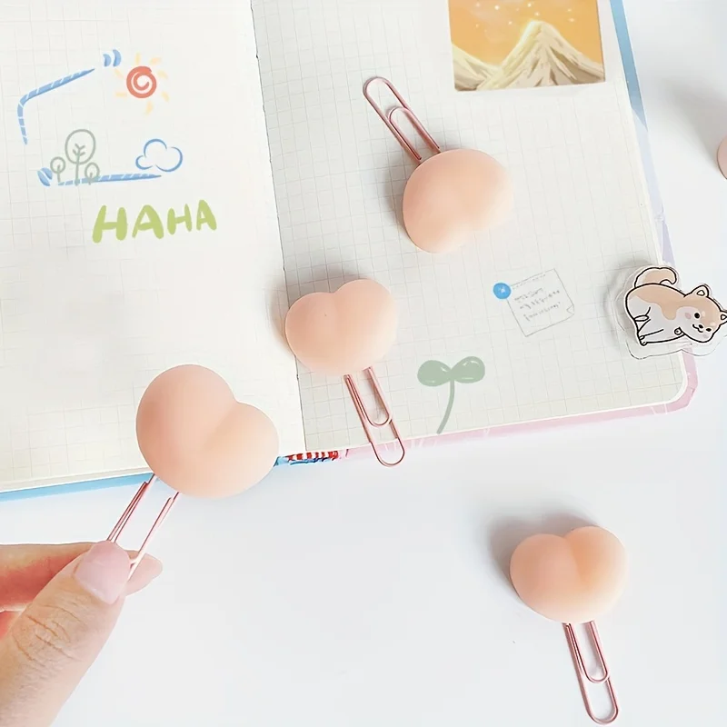 1pc Creative Pvc Soft Glue Decompression Paper Clip Color Cartoon Shape Shaped Metal Bookmark Paper Clip