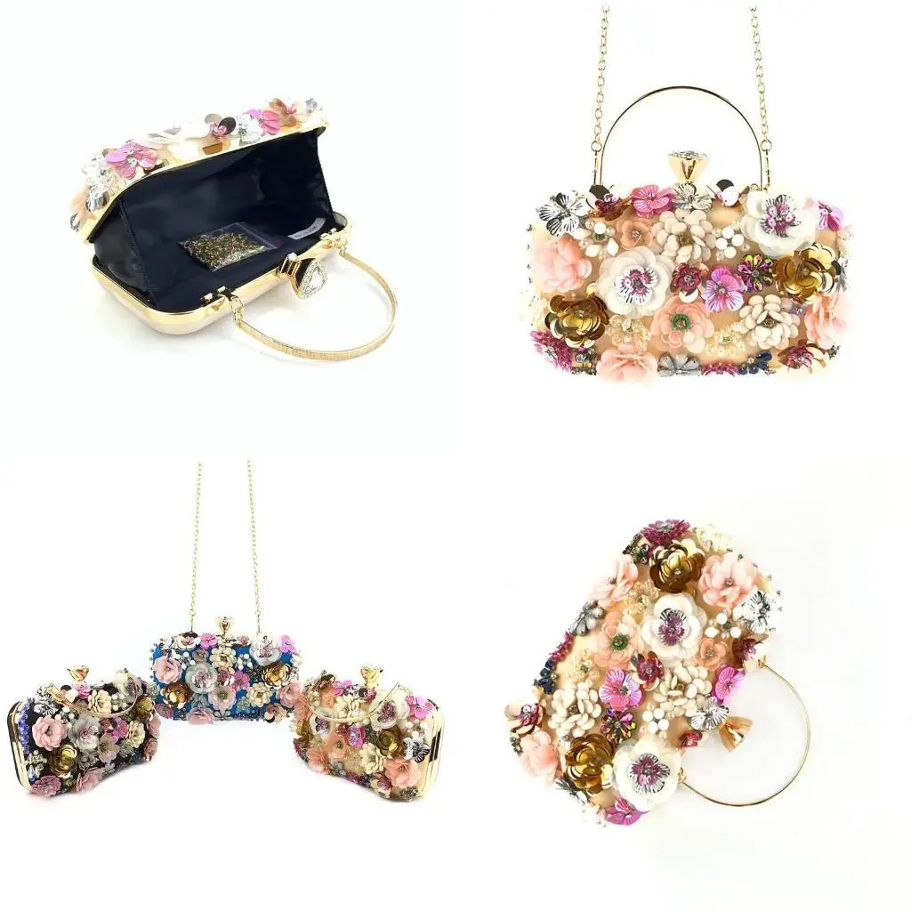 

D46D Womens Colorful Floral Evening Party Clutch Bag Retro Handbag Beaded Purse