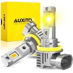 AUXITO 2 sztuki 3000K 6500K H8 H11 żarówki LED Canbus samochodowe reflektory przeciwmgielne 50W potężny 16000lm biały żółty 12V bez wentylatora H9 H16JP LED