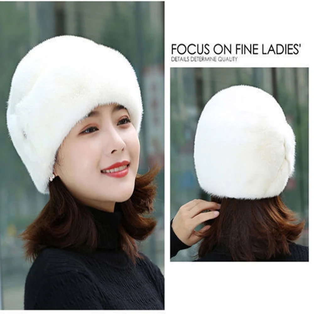 Fashion Mom Hat Thickened Pullover Cap Fur Hats Winter Women Cap Flower Decor Middle-aged Thermal Solid Keep Warm Outdoor Luxury