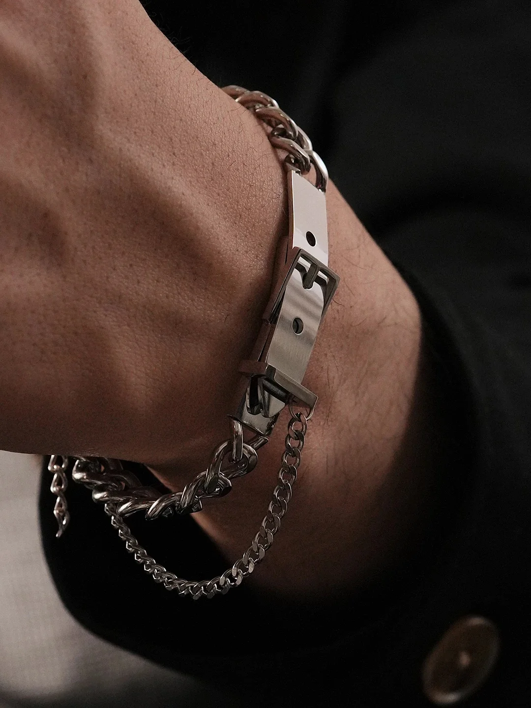 Vintage Hip Hop Chunky Cuban Link Chain Bracelet for Men Titanium Steel Belt Buckle Clasp Spliced Design Hot Sale