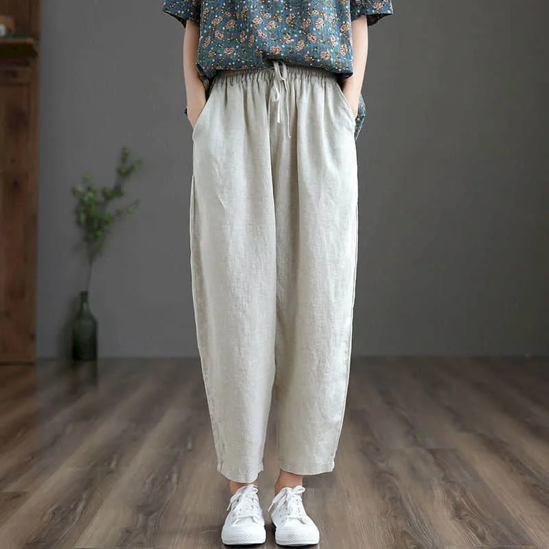 

Pants for Women Solid Loose Casual Vintage Summer Sale Korean Style Literary Elastic Waist Harem Pants Streetwear Women Clothes