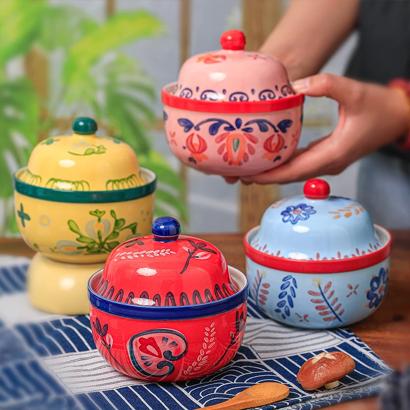 Ceramic Underglaze Color Pastoral Secret Language Stew Cup Home Fresh and Exquisite Personality-golden