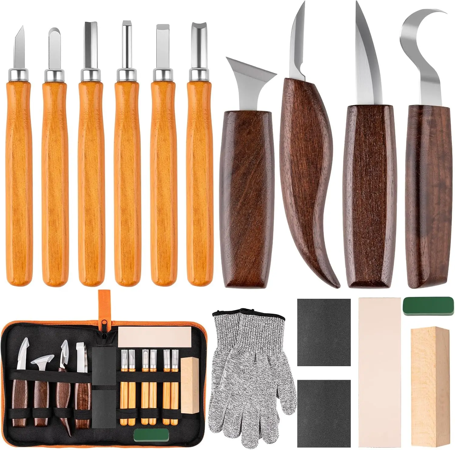 26-in-1 Wood Carving Tools Kit for Beginners, Complete Set with Knives, Chisels & Accessories for DIY Woodworking Projects