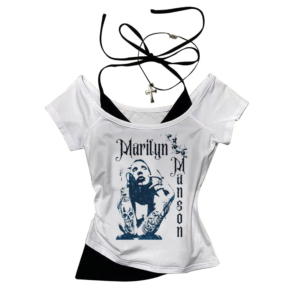 Marilyn Manson crop top Slim Fit Cute corset Fairy babydoll 2025 y2k shoujo girl style cropped teens t-shirt