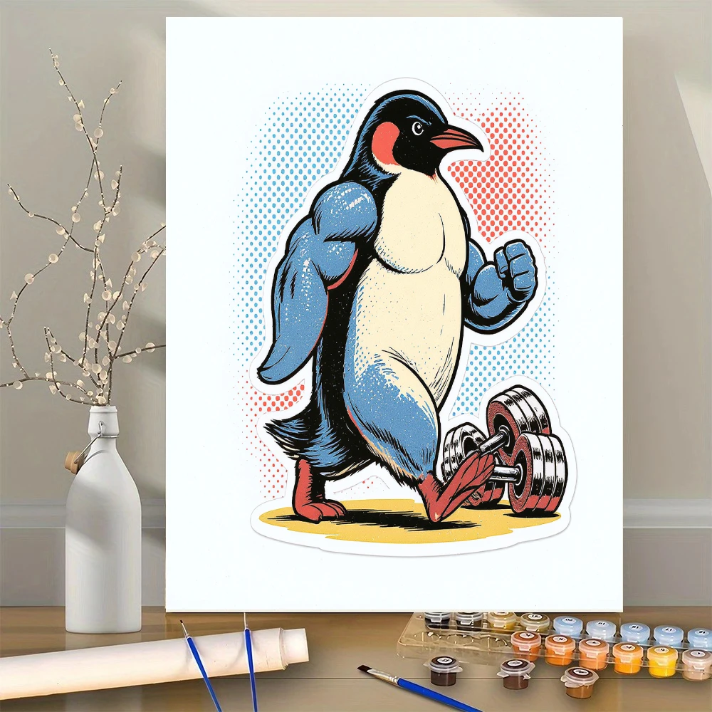 Acrylic Paint By Numbers Muscle Penguin Animal Oil Painting Package Art Picture for Bedroom Wall Adults Hand Painted Unique Gift