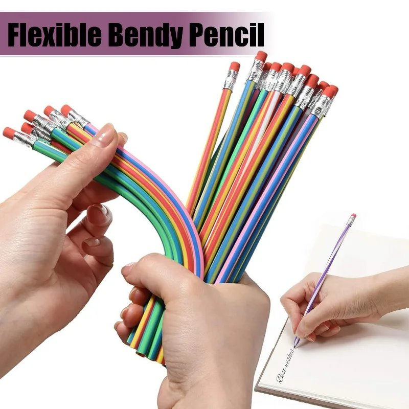 Soft Flexible Bendable Pencil Decompression Colorful Bendy Pencil with Eraser Student School Stationery Supplies Writing Pencils