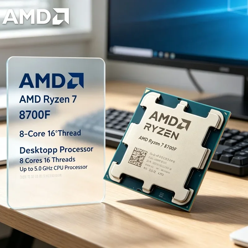 AMD R7 8700F AM5 Desktop CPU 5.0GHz DDR5 PCIe 5.0 8 Core Processor for AM4 to AM5 Upgrade Build