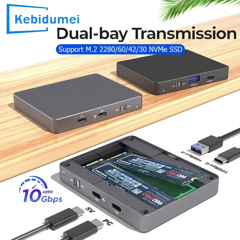 

Корпус для двух M.2 NVMe SSD-накопителей 10 Гбит/с, Type-C, USB 3.2 Gen2, док-станция, поддержка NVMe SSD размера 2280 B+M M-Key