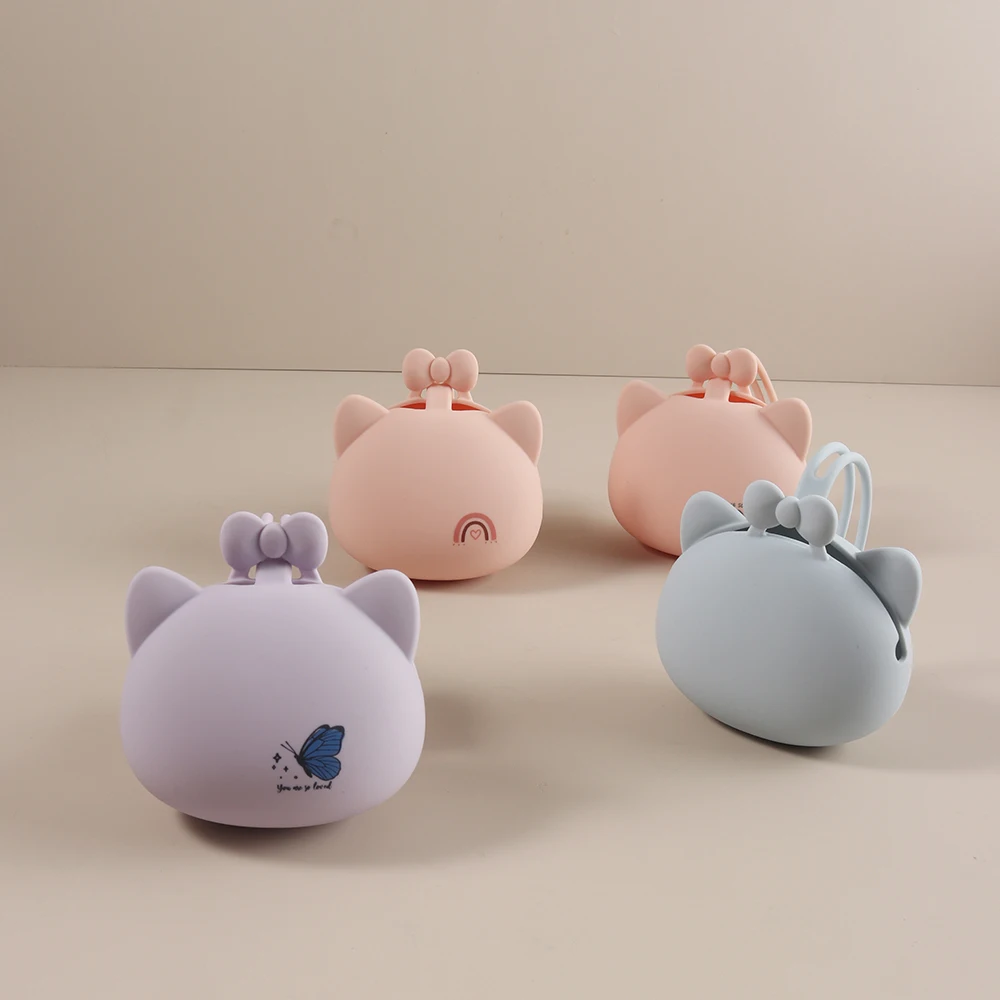 Portable Bowknot Cat Silicone Pacifier Holder rainbow Baby Soother Storage Box with Hanging Strap