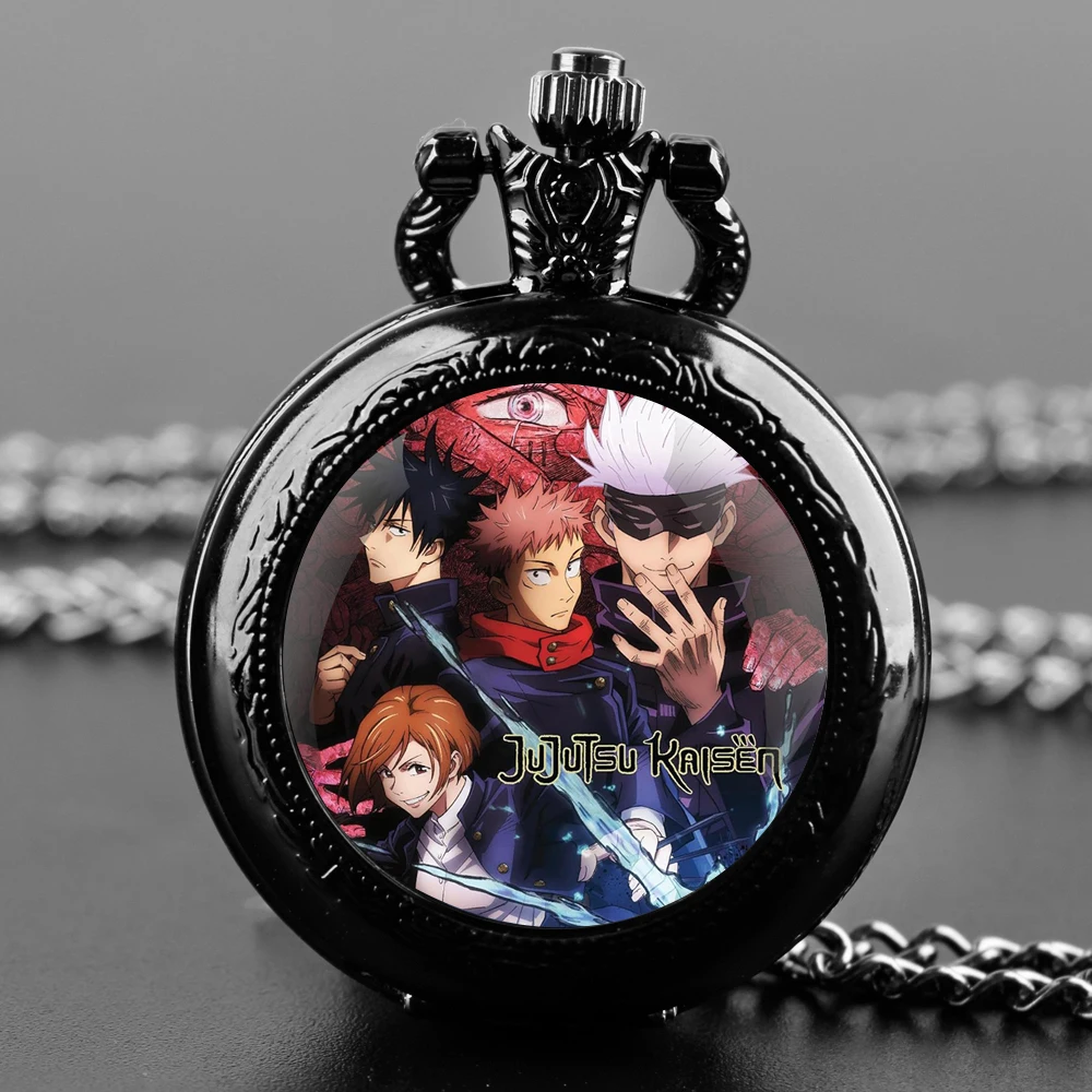 Jujutsu Kaisen Pocket Watch Elegant Exquisite Reteo Black Creative Design Quartz Pocket Watches for Women Men Children