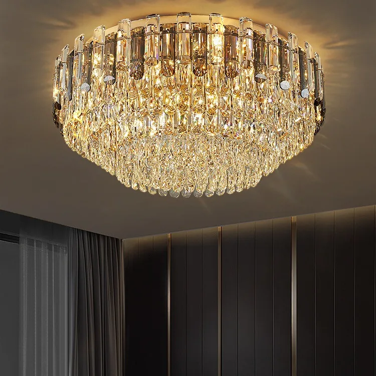 

Crystal European style atmospheric round modern simple dining room bedroom lamp light luxury ceiling lamp