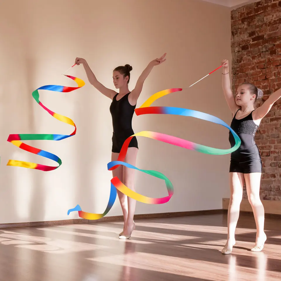 10 Pièces Rubans Gymnastique Enfant 2M Avec Baguette 30cm - 10 Couleurs Pour Danse Et Spectacle