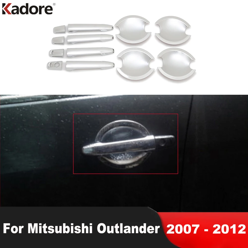 For Mitsubishi Outlander 2007-2010 2011 2012 Chrome Car Door Handle Cover Trim Side Door Handles Bowl Cup Overlay Accessories