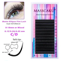 Hot selling Korean PBT Flat Ellipse Eyelash Extensions With Private Label False Eyelashes Supplies Individual Split Tips