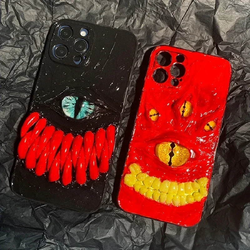 

4045 Original Handmade Phone Cases 3D Stereoscopic Teeth Demon Eyes Customized Horror Gothic Bloody Punk Style Halloween Gift